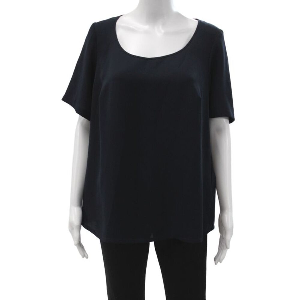Marina Rinaldi Women Black Basic Scoop Neck Short Sleeve Blouse Plus Size S